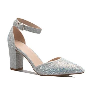 Imagem de Olivia K Sapato feminino sexy D'Orsay com tira no tornozelo e bico fino - clássico, confortável, Glitter prateado, 36