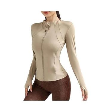 Imagem de Jaqueta Feminina De Manga Longa Com Zíper Em Cor Sólida Para Esportes,