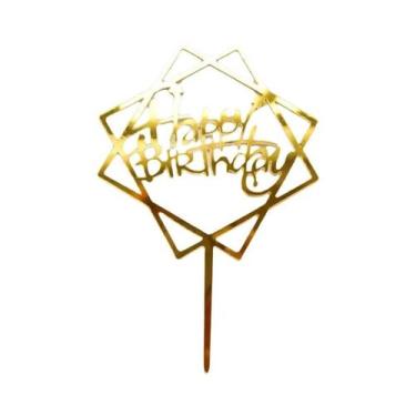 Imagem de Topo De Bolo De Acrílico Preto 'Feliz Aniversário' 14cm, 1020 Peças, D