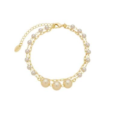 Imagem de Pulseira dua voltas olívia pérolas elos folheado a ouro 18k - Piuka, O