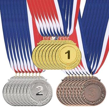 Imagem de PATIKIL 24 Medalhas de Prêmio Ouro Prata Bronze, Medalhas de Prêmio de 5 cm 1º 2º 3º Prêmio com Fita para Jogos de Equipe Competições Esportivas