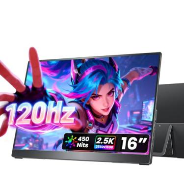 Imagem de cocopar Monitor portátil de viagem de 16 polegadas 2K QHD 2560X1600 com alto-falante HDMI USB-C monitor externo para laptop, MacBook, Surface PC, Xbox PS4/5, com suporte, montagem VESA