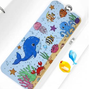 Imagem de Tapete de banho para banheira antiderrapante infantil tapete de banho antiderrapante para banheira 101 x 40 cm tapete de banho infantil extra longo com ventosas e orifícios de drenagem para o chão do