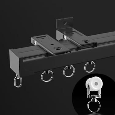 Imagem de Sistema de trilhos de cortina de alumínio resistente - curva de canto de 90° para chuveiros em forma de L/U, suporte de teto/parede, varões de cortina divisores de quarto, 280 cm (9,2 pés) - Preto-B