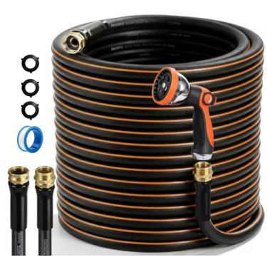 Imagem de Mangueira de jardim, mangueira de água de borracha resistente de 15,2 m 5/20.3 cm com bocal de pulverização de 10 modos, explosão de 550 PSI, conectores giratórios anti-torção de 360°, flexível para