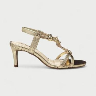 Imagem de Sandália Bebecê Salto Fino Médio Com Strass Dourado-Feminino