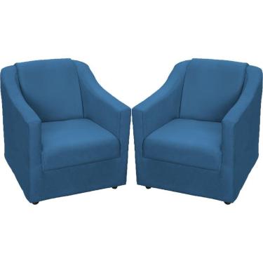 Imagem de Kit 2 Poltronas Mila Pé De Plástico Cromado - Azul-marinho Suede