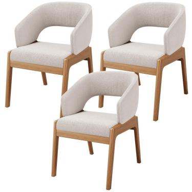 Imagem de Kit 03 Cadeiras De Jantar E Estar Living Estofada Lince L02 Bouclê Cru
