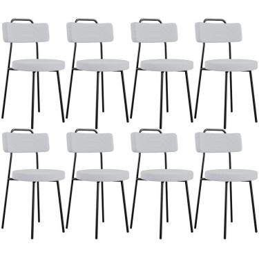 Imagem de Kit 08 Cadeiras Decorativas Estofada Para Sala De Jantar Barcelona L02 Linho Cinza - Lyam Decor