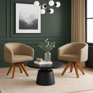 Imagem de Poltrona Sala Base Giratória Madeira Kit 2 Arielle Suede D03 - D'rossi Marrom Rato