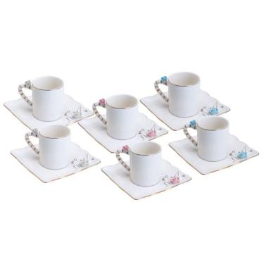 Imagem de Conjunto 06 Xícaras De Café De Porcelana Flower Square Plate 80ml Wolff