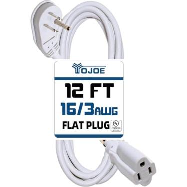 Imagem de YOJOE Cabo de extensão plano, 3 metros, cabo de extensão curto SJTW 16/3 para cozinha, escritório, eletrodomésticos, certificado UL, branco