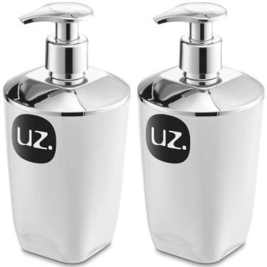 Imagem de 2 Porta Sabonete Líquido Plástico UZ Brancos 400ml Saboneteiras para B