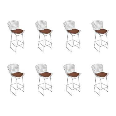 Imagem de Kit 8 Banquetas Bistrô Bertoia Cromada D60 Com Assento Sintético Marrom