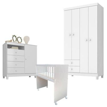 Imagem de Quarto Bebê 4 Portas Ternura Baby E Mini Berço Moisés Alegria Com Colchão Branco Flex - Incorplac