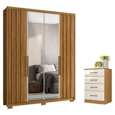 Imagem de Guarda Roupa Solteiro Califórnia E Cômoda Ms913 Freijó Off White Com Espelho – Moval