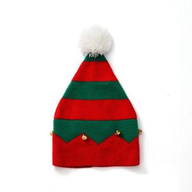 Imagem de Chapéu infantil com listras de Natal com sino de pele tricotado - yiwe