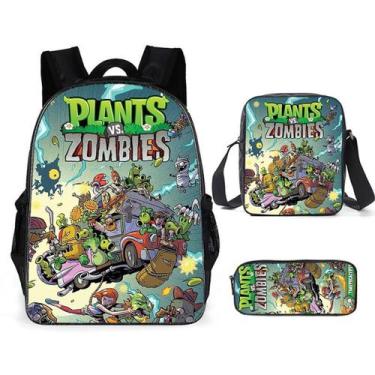 Imagem de Conjunto de mochilas escolares Plants Zombies, 3 unidades para criança