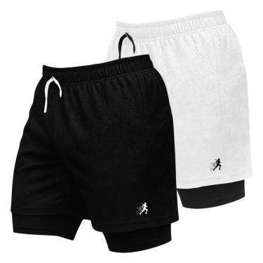 Imagem de Kit 2 Shorts Masculinos 2 em 1 para Treino Fitness com Bolso Interno e Porta-Toalha-Masculino