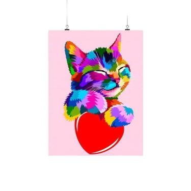 Imagem de Placa Decorativa Gato Colorido - Coração