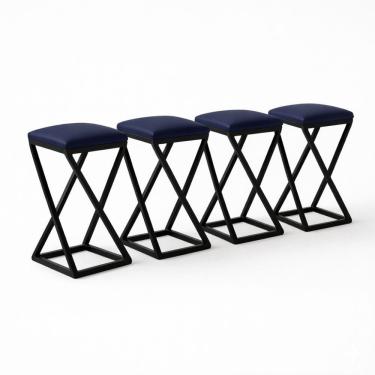 Imagem de Kit 4 Banqueta Baixa Bancada 50 Cm Bar Cozinha Balcão Corino Azul Marinho