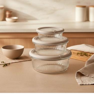 Imagem de Jogo Potes Vidro Herméticos Redondos 3un Tp Vidro com Vedação Silicone