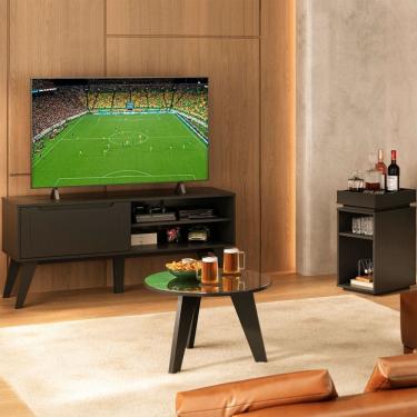 Imagem de Sala Completa para TV Até 60" 1 Porta Copa do Mundo Preto - Pnr Móveis