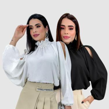 Imagem de Kit 2 Blusa Soltinha Bailarina Gola Alta Manga Longa Bufante - SWISS B