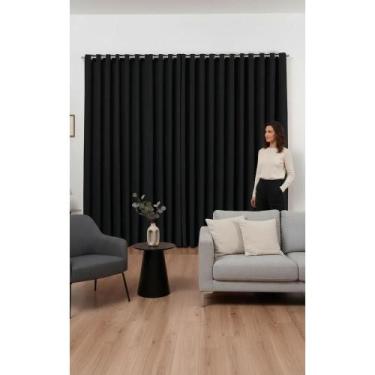 Imagem de Cortina Blackout Tecido Grosso 4m x 2,80m Preta Bloqueio Tot - Congrat