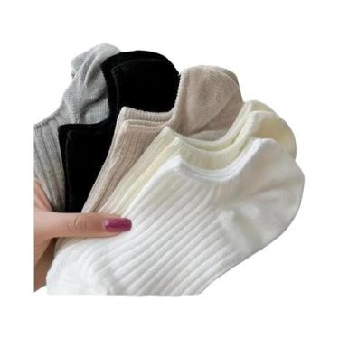 Imagem de Meias Soquete Unissex Respiráveis Invisíveis Pretas Lisas De Cano Baix
