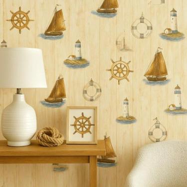 Imagem de Papel De Parede Vinilico Madeira Barco a Vela Rolo 0,53x10m Vinil PVC 