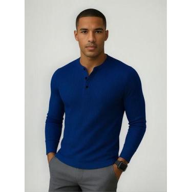 Imagem de Camiseta Manga Longa Raglan Henley - Azul - Multimarca, Azul, M