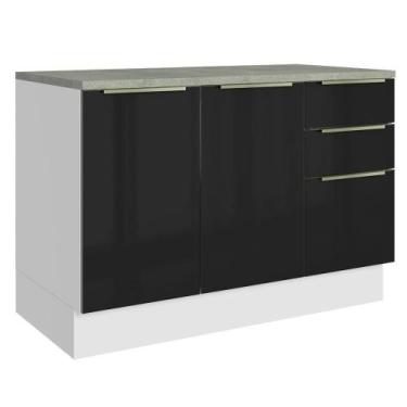 Imagem de Balcão De Cozinha 120 Cm 2 Portas 3 Gavetas Branco/preto Lux Madesa Br
