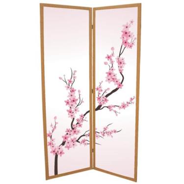 Imagem de 2 Biombo Oriental Japonês Sakura Sanfonado Com Dobradiças Folha Painel