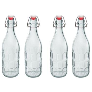 Imagem de KIT 4 GARRAFA ÁGUA SUCO LEITE HOME&CO COM TRAVA NA TAMPA VIDRO 1L 32x8x8cm TRANSPARENTE