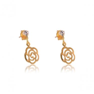 Imagem de Brinco Pequeno De Flor Vazada Com Zircônia Banhado Em Ouro 18k [f027]