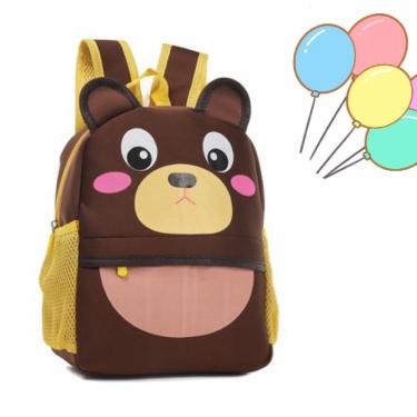 Imagem de Mochila Infantil Escolar OEM Urso em Tecido Oxford 31cm X 26cm X 11cm Marrom para Menina e Menino