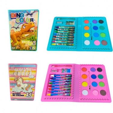 Imagem de Maleta de Pintura Infantil OEM 24 Peças com Giz de Cera e Tinta Aquare