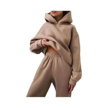 Imagem de Conjunto De Moletom Feminino Oversized Quente Para Outono: Blusão Com 
