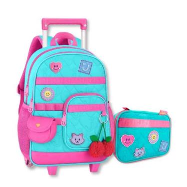 Imagem de Mochila com Estojo Juju Teofilo Kit Escolar Infantil Meninas, Verde