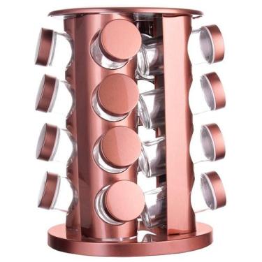 Imagem de Porta Condimento Tempero Inox Vidro Giratorio Rose 16 Frascos Hauskraf