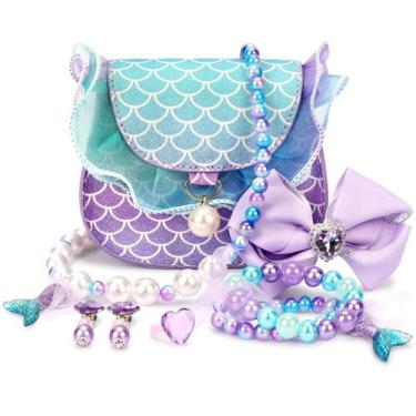 Imagem de Bolsa infantil Mibasies Mermaid Girl de 3 a 8 anos com conjunto de joi