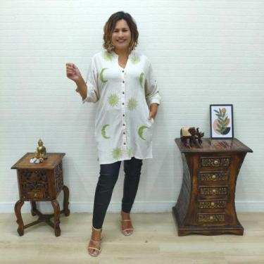Imagem de Bata Túnica Saída de Praia Indiana em Linho Estampada - - Sarat Moda I