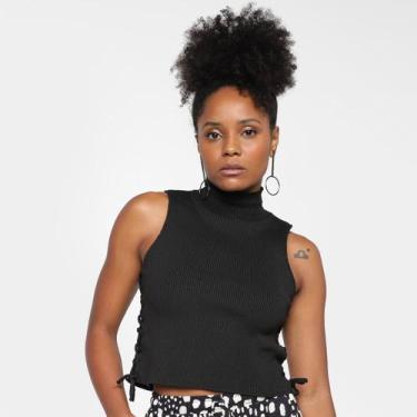 Imagem de Top Cropped Tricô Mercatto Canelada Feminina, Preto, M