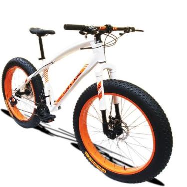 Imagem de Bicicleta Fat Bike Aro 26 Vizu X-Treme 21v Suspensão, Branco, Laranja