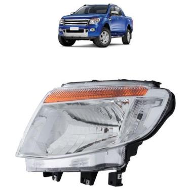 Imagem de Farol Dianteiro Ranger 2013 2014 2015 2016 Máscara Cromada Lente Lisa 