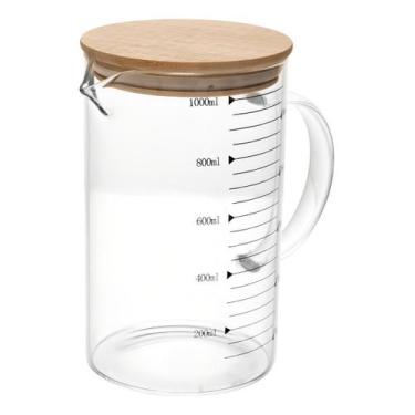 Imagem de Jarra Medidora Vidro com Bico Tampa De Bambu 500ml Casita