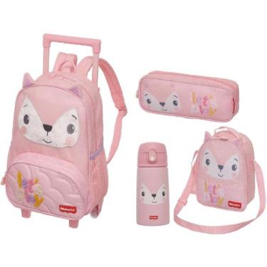 Imagem de Kit Mochila Rodinhas Com Alças Lancheira Garrafa Térmica Estojo Fun Ti