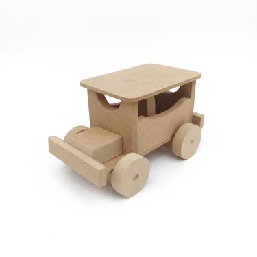 Imagem de 2 Kits Carrinho Calhambeque para Montar e Colorir em MDF 18 Peças com Tintas Guache 6 Cores