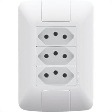 Imagem de Conjunto Tramontina Branco Com Placa Aria 3 Tomadas 2P+T. 10A. - 57241